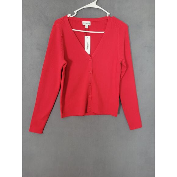 The Drop Women's Anya Fitted Rib Cardigan Sweater Candy Apple Red Size Large - Picture 1 of 8